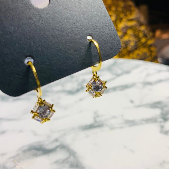 GOLD PLATED Sparkling Ball CZ Dangle Drop Earrings Women Fashion Jewelry - Picture 7 of 7